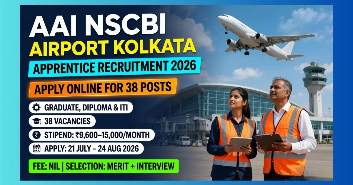 AAI NSCBI Airport Kolkata Apprentice Recruitment 2026 for 38 Graduate Diploma ITI posts