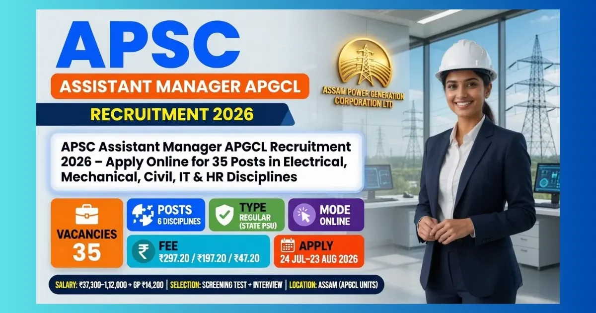 APSC Assistant Manager APGCL Recruitment 2026 official notification for 35 posts in Electrical Mechanical Civil IT and HR