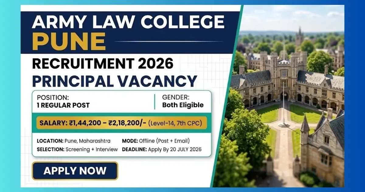 Army Law College Pune Principal Recruitment 2026 for 1 senior academic leadership post