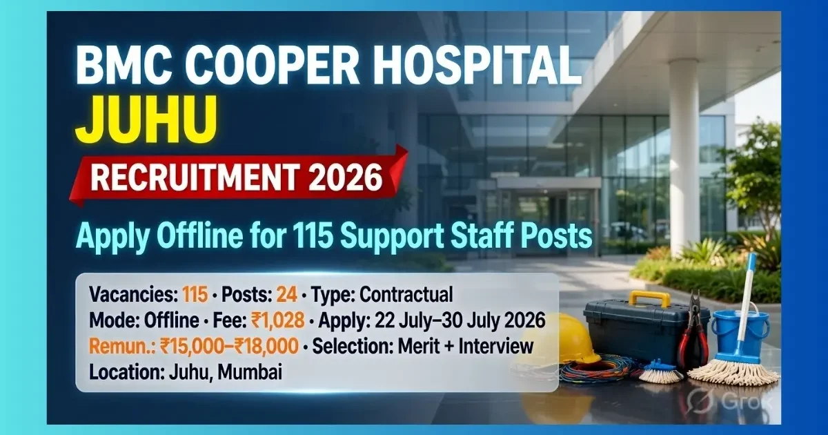 BMC Cooper Hospital Juhu Recruitment 2026 for 115 contractual Group D support staff posts