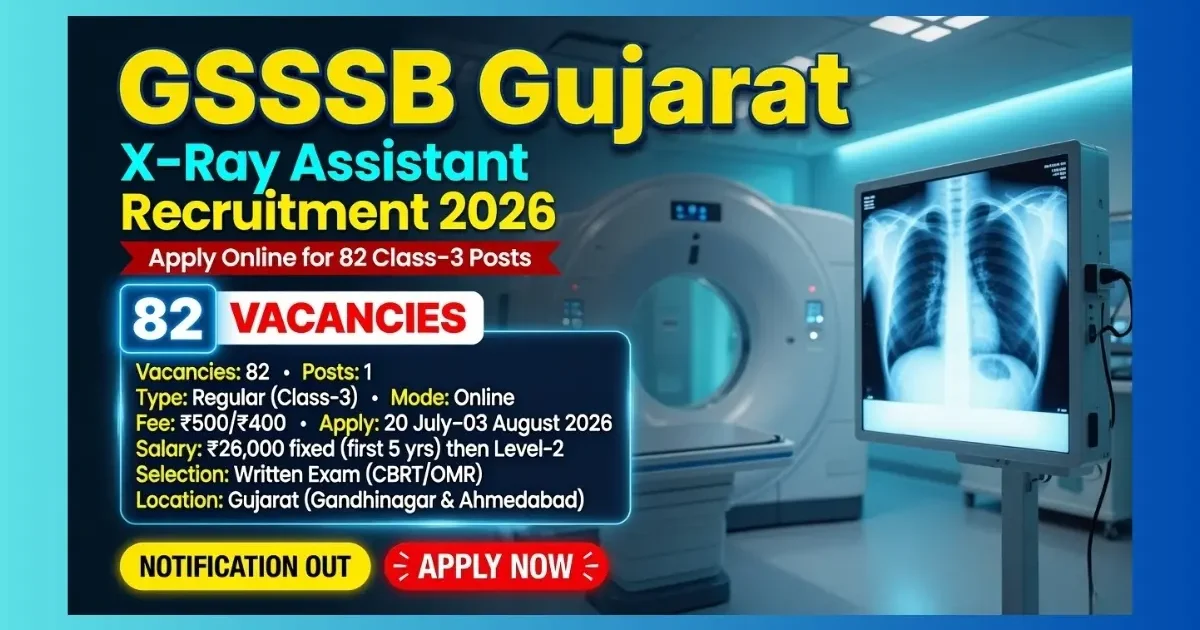 GSSSB X-Ray Assistant Recruitment 2026 official notification for 82 Class-3 posts in Gujarat