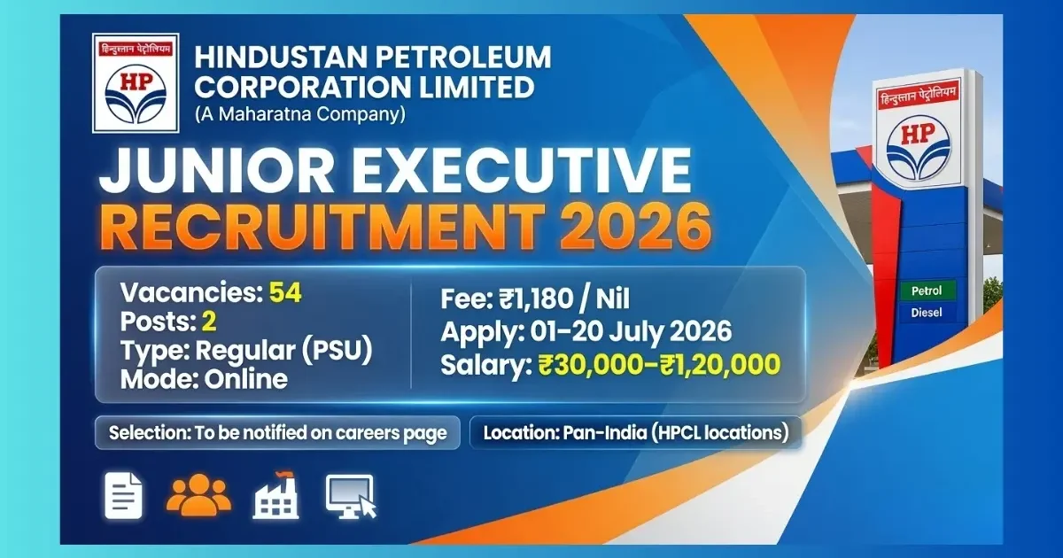 HPCL Junior Executive Recruitment 2026 official notification for 54 Chemical and Fire Safety posts