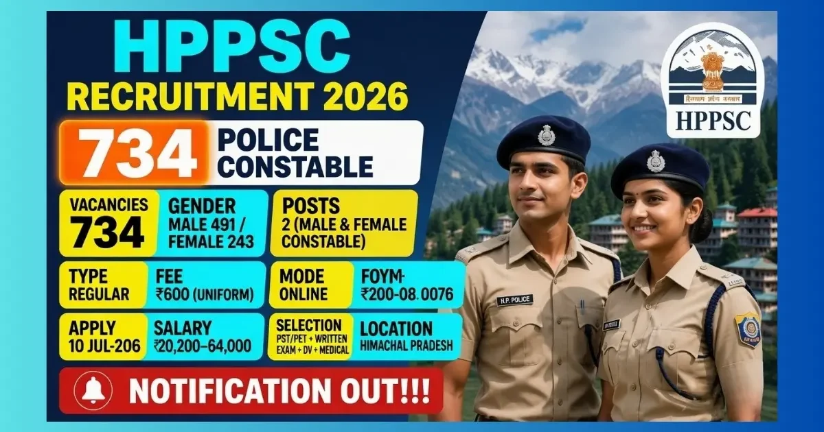 HPPSC Police Constable Recruitment 2026 for 734 posts with PST PET and written exam details
