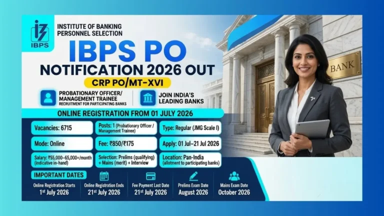 IBPS PO MT XVI Recruitment 2026 official notification for 6715 Probationary Officer posts