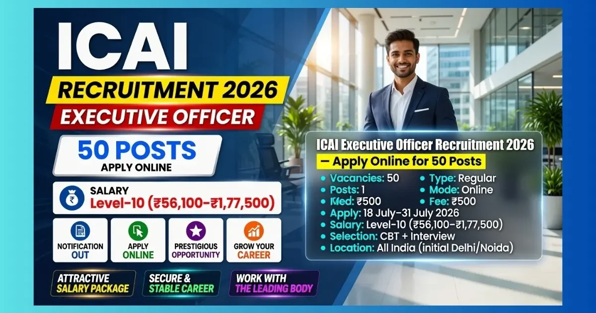 ICAI Executive Officer Recruitment 2026 official notification for 50 CA posts