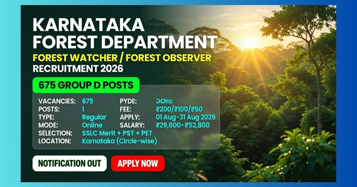 Karnataka Forest Department Forest Watcher Recruitment 2026 for 675 Group D posts