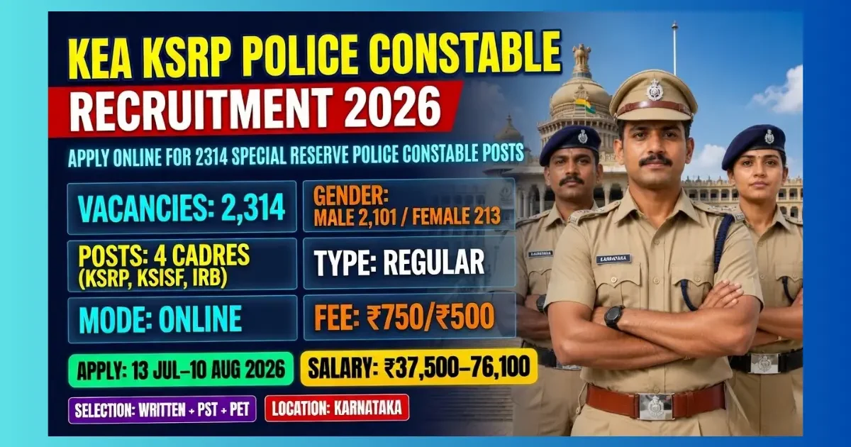 KEA KSRP Police Constable Recruitment 2026 official notification for 2314 posts in Karnataka