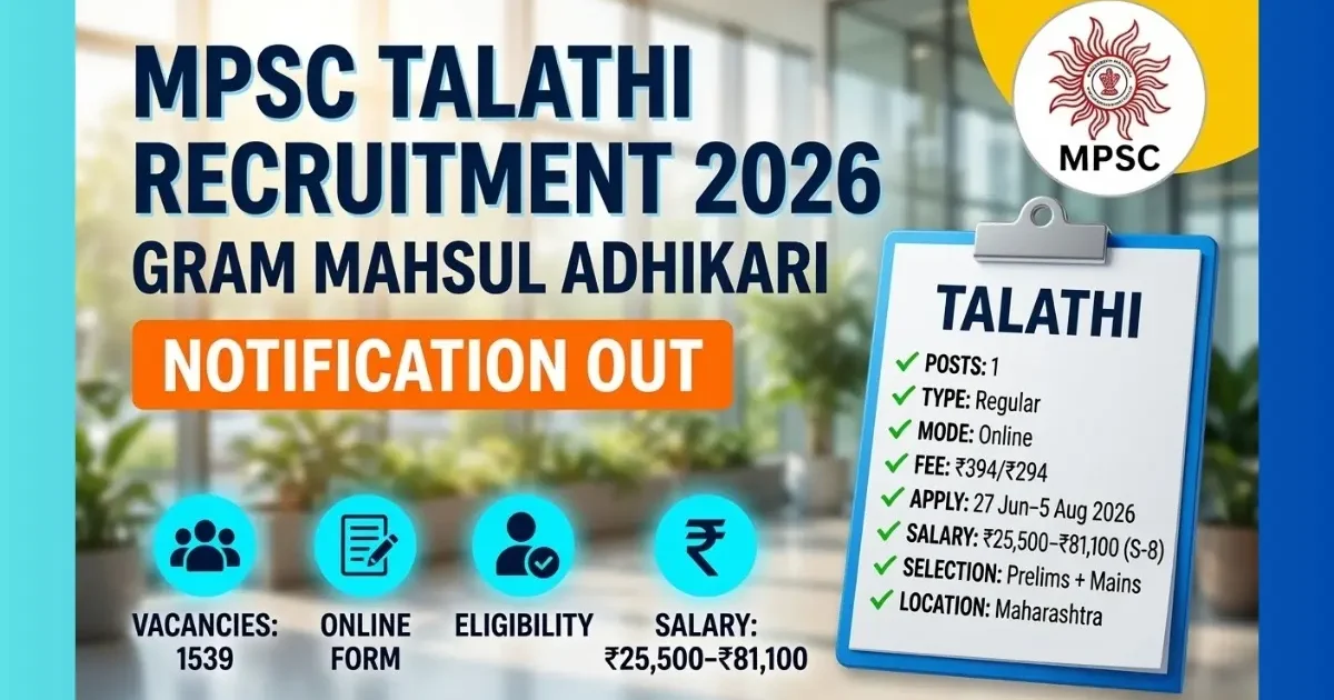 MPSC Talathi Recruitment 2026 official notification for 1539 Gram Mahsul Adhikari posts
