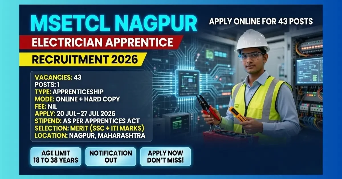 MSETCL Nagpur Electrician Apprentice Recruitment 2026 for 43 ITI posts