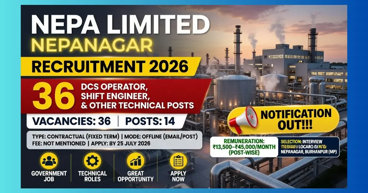 Nepa Limited Nepanagar contractual technical recruitment 2026 for 36 DCS Operator and Shift Engineer posts