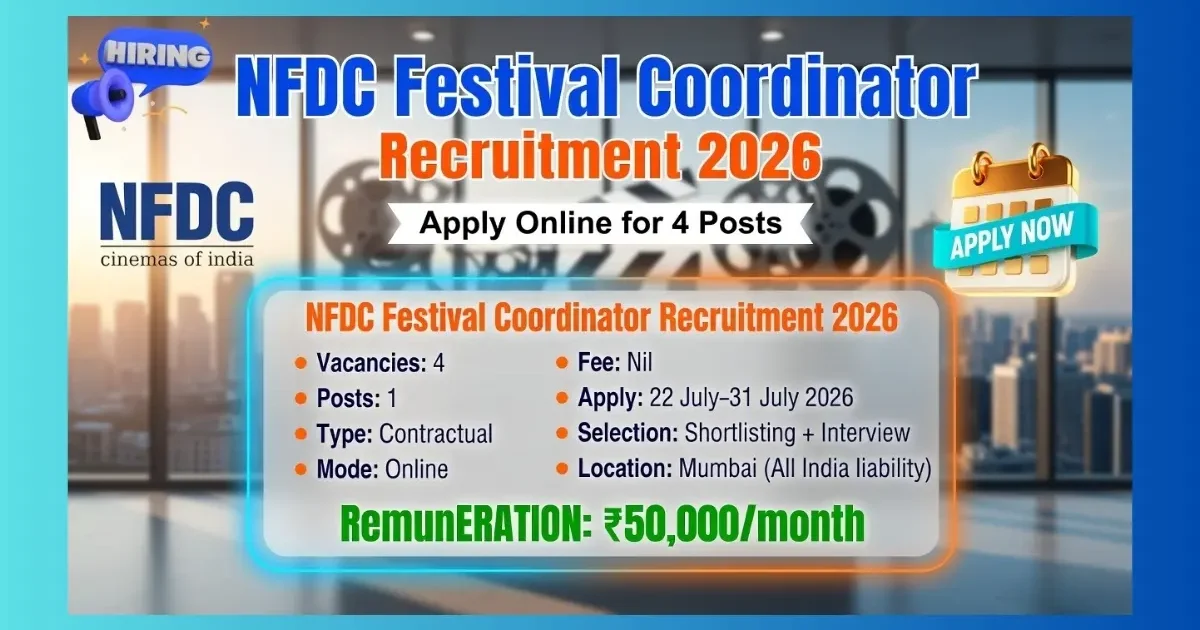 NFDC Festival Coordinator Recruitment 2026 notification for 4 contractual posts at ₹50,000