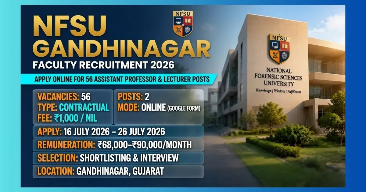 National Forensic Sciences University NFSU Gandhinagar Faculty Recruitment 2026 official notification for 56 posts