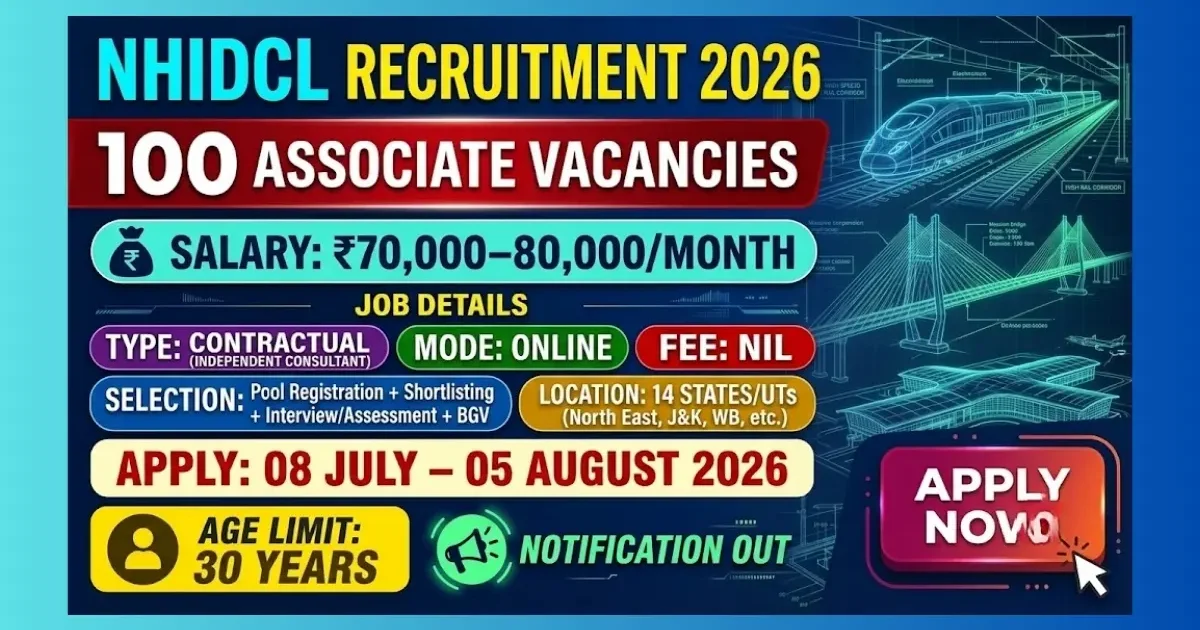 NHIDCL Associate SSGS Recruitment 2026 official notification for 100 contractual posts in North East and other states