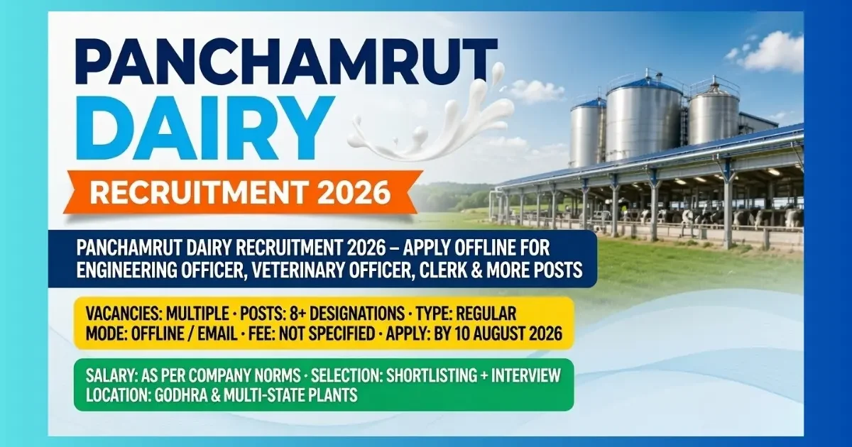 Panchamrut Dairy Recruitment 2026 for Engineering Veterinary Clerk Operator posts