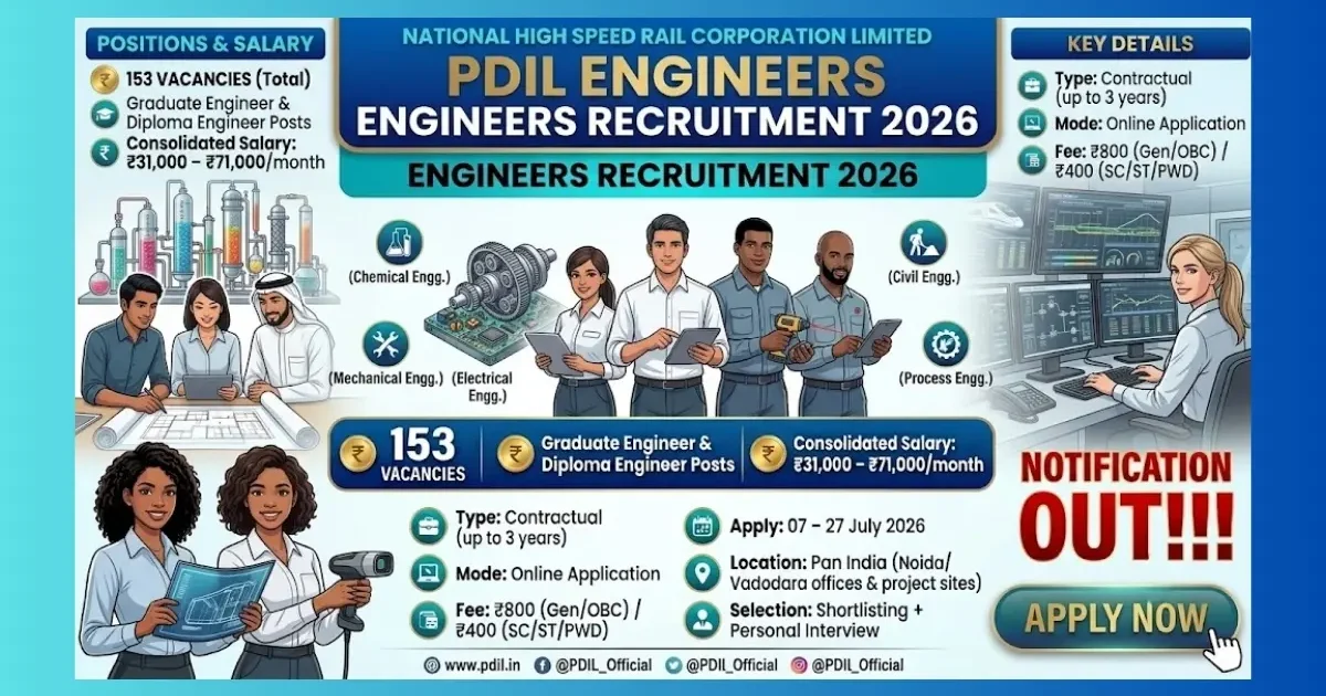 PDIL Engineers Recruitment 2026 for 153 Graduate and Diploma Engineer posts on contract
