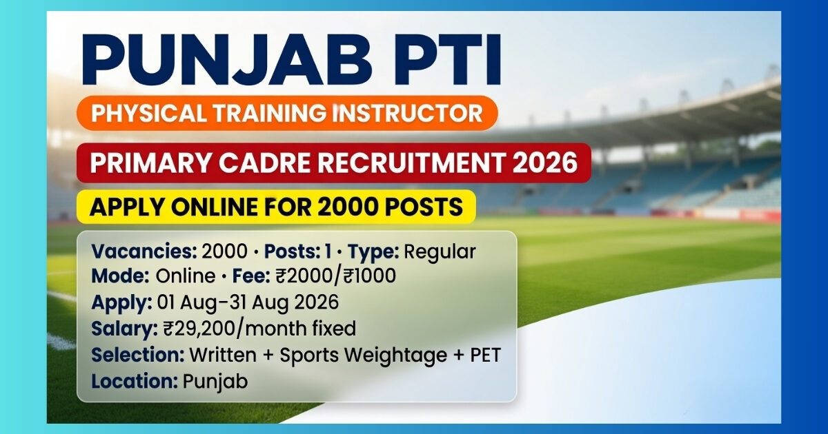 Punjab PTI Primary Cadre Recruitment 2026 official notification for 2000 Physical Training Instructor posts