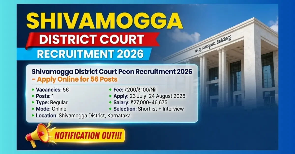 Shivamogga District Court Peon Recruitment 2026 official notification for 56 posts