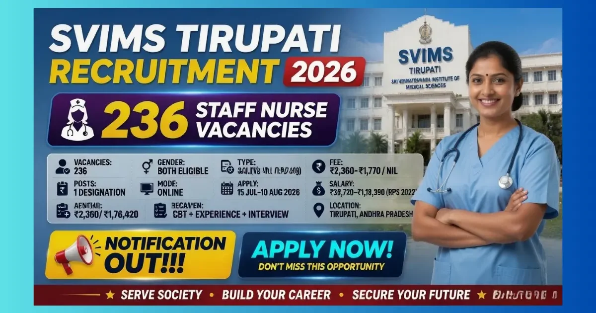 SVIMS Tirupati Staff Nurse Recruitment 2026 official notification for 236 posts
