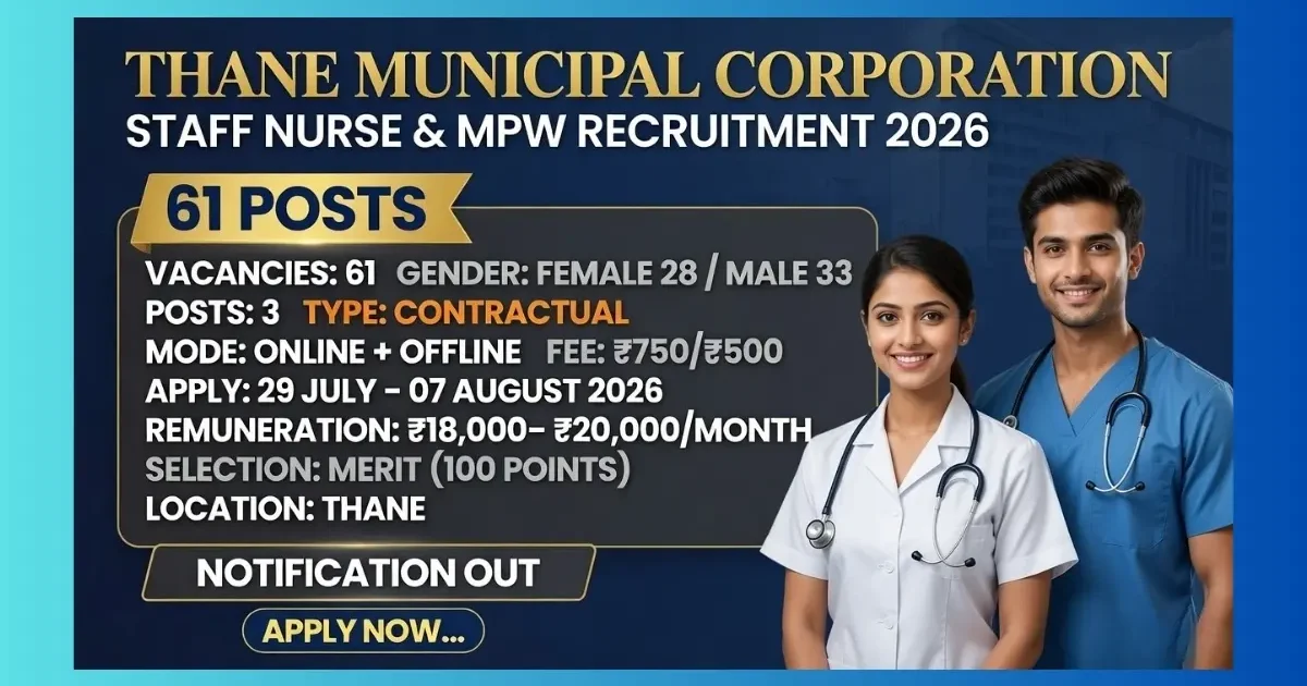 Thane Municipal Corporation Staff Nurse and MPW Recruitment 2026 for 61 contractual posts