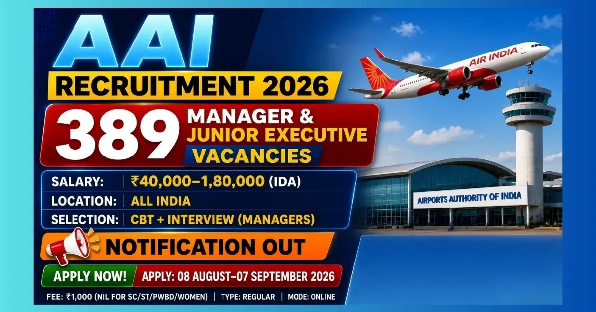 AAI Manager Junior Executive Recruitment 2026 notification for 389 posts across India