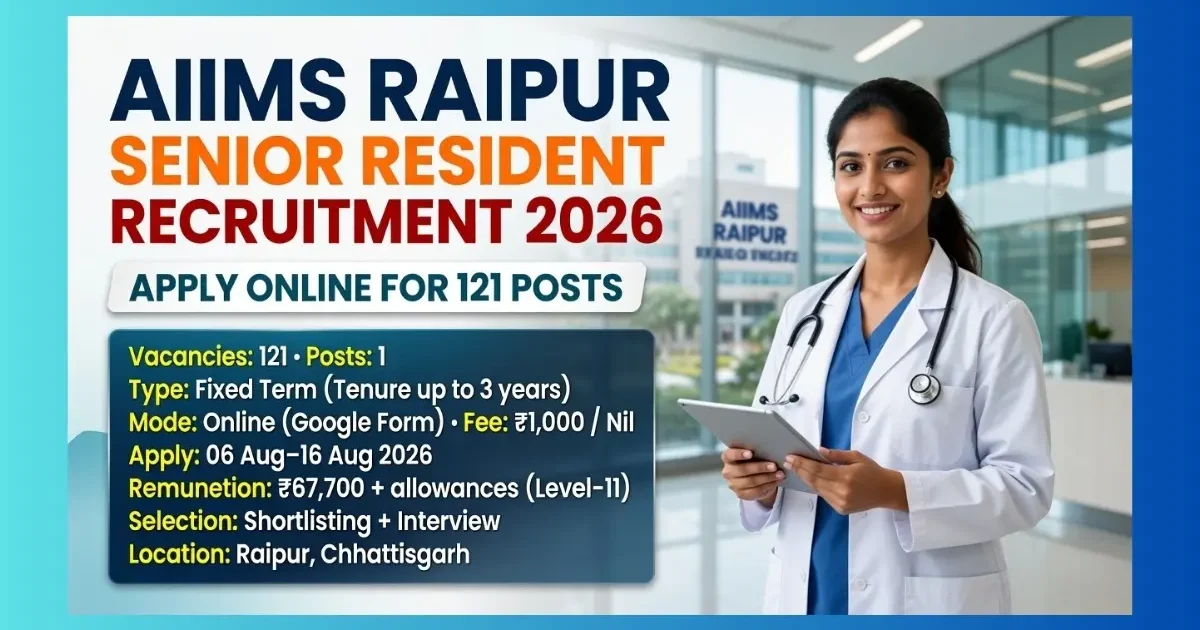 AIIMS Raipur Senior Resident Non-Academic Recruitment 2026 for 121 posts