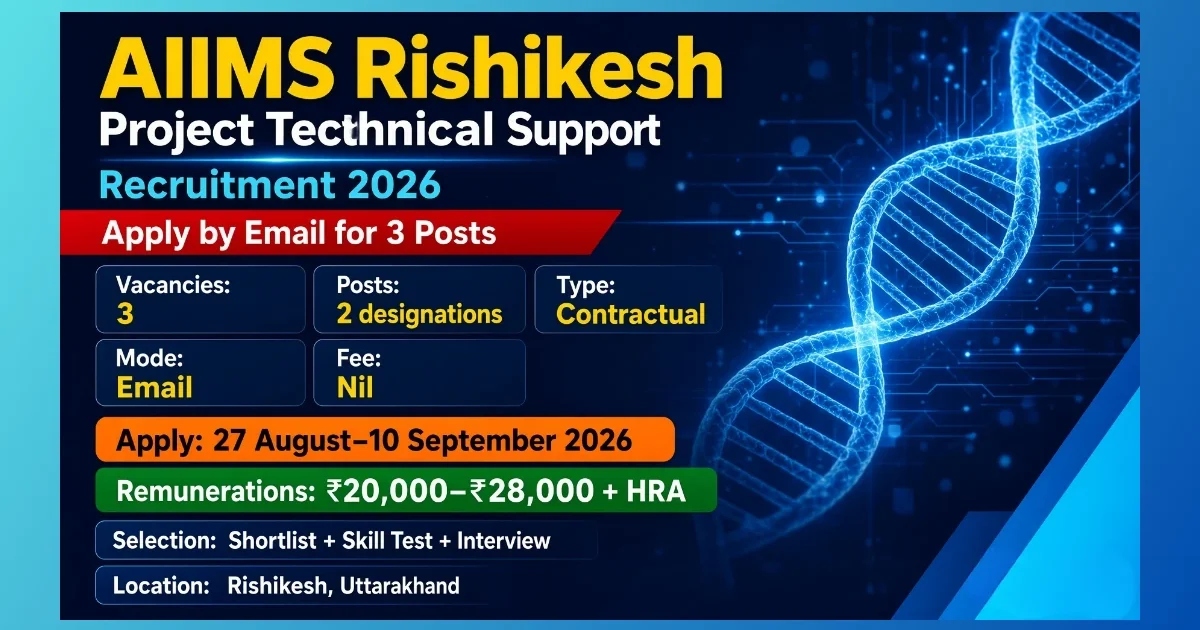 AIIMS Rishikesh Project Technical Support Recruitment 2026 notice for 3 posts