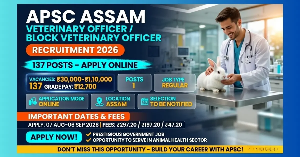 APSC Assam Veterinary Officer Recruitment 2026 official notification for 137 posts