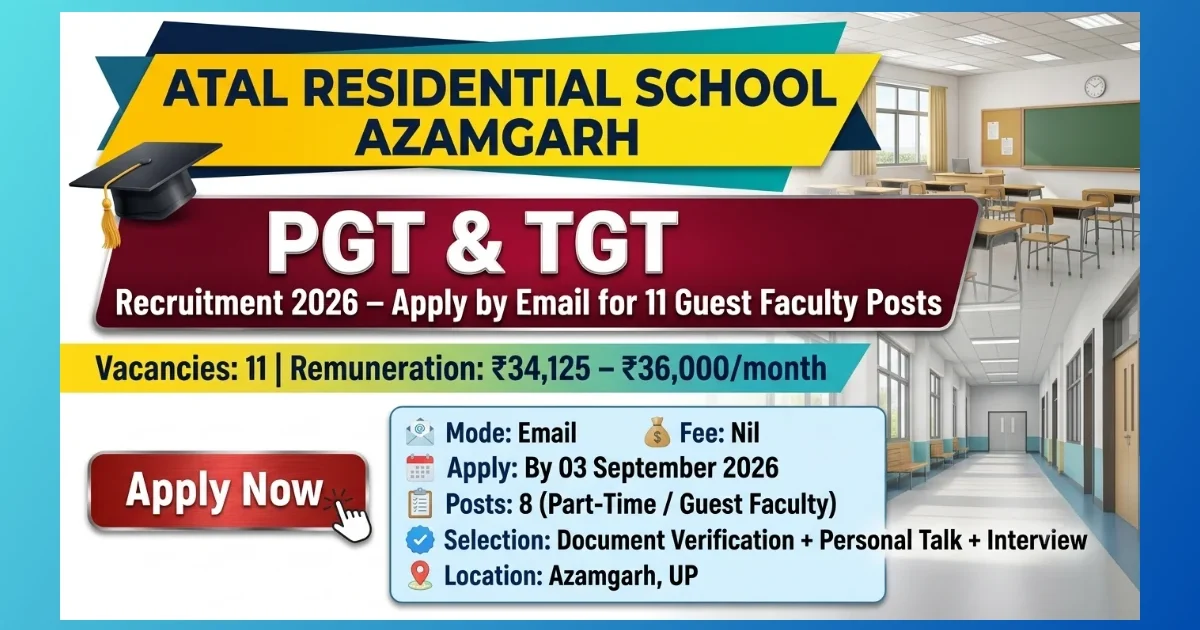 Atal Residential School Azamgarh PGT TGT Guest Faculty Recruitment 2026 for 11 posts