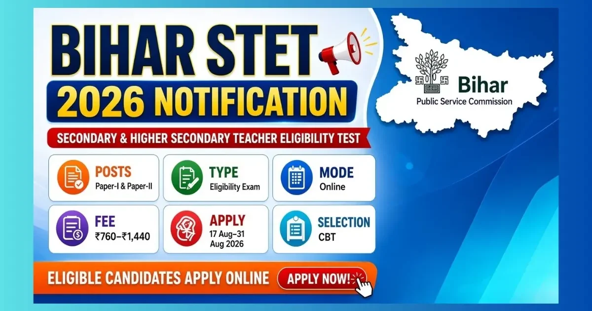Bihar STET 2026 notification by BSEB for secondary teacher eligibility test