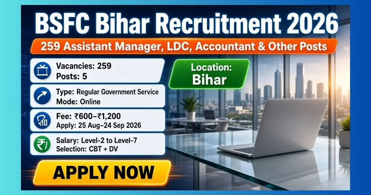 BSFC Bihar LDC Accountant Recruitment 2026 official notification for 259 posts