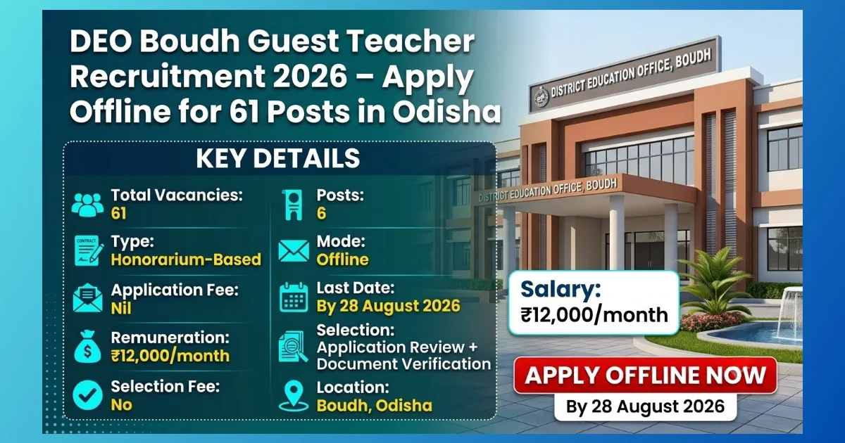 DEO Boudh Guest Teacher Recruitment 2026 notification for 61 retired teacher posts in Odisha