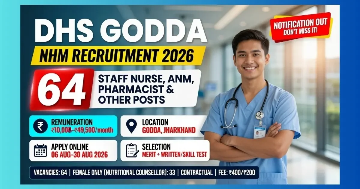 DHS Godda NHM Recruitment 2026 notification for 64 Staff Nurse ANM Pharmacist posts
