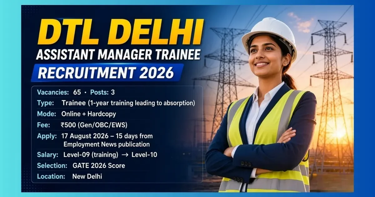 DTL Delhi Assistant Manager Trainee Recruitment 2026 official notification for 65 posts