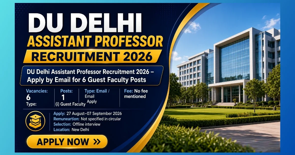 DU Delhi Assistant Professor guest faculty recruitment 2026 for six Social Work posts