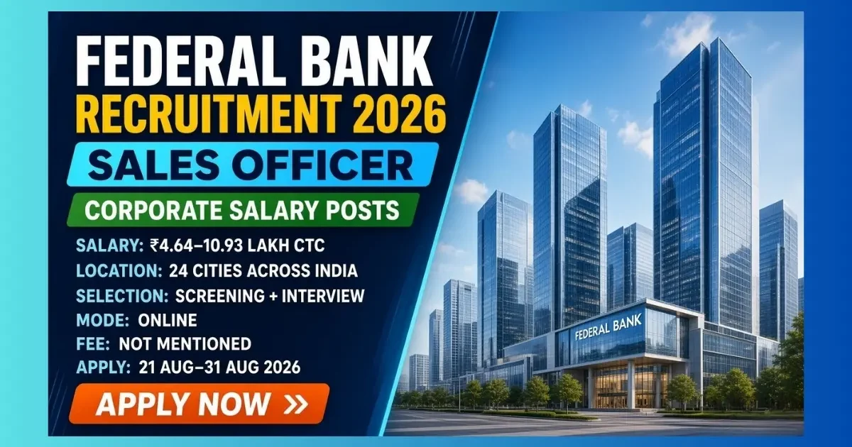 Federal Bank Sales Officer Corporate Salary Recruitment 2026 notification for graduates with BFSI experience
