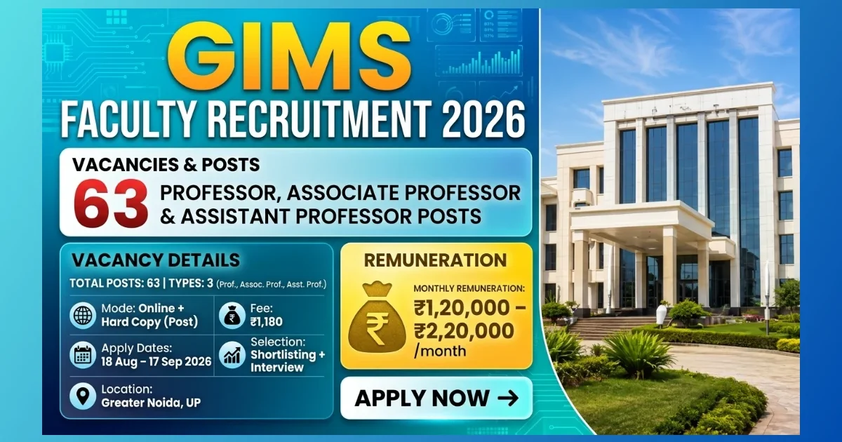 GIMS Greater Noida Faculty Recruitment 2026 for 63 Professor Associate and Assistant Professor posts