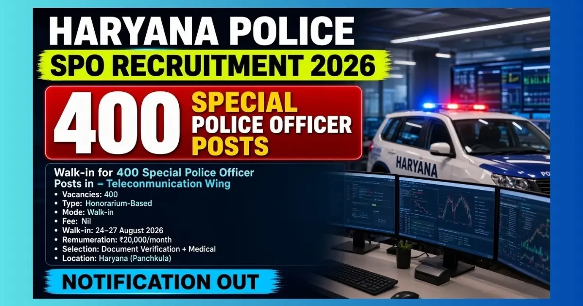 Haryana Police SPO Recruitment 2026 for 400 Special Police Officer posts walk-in