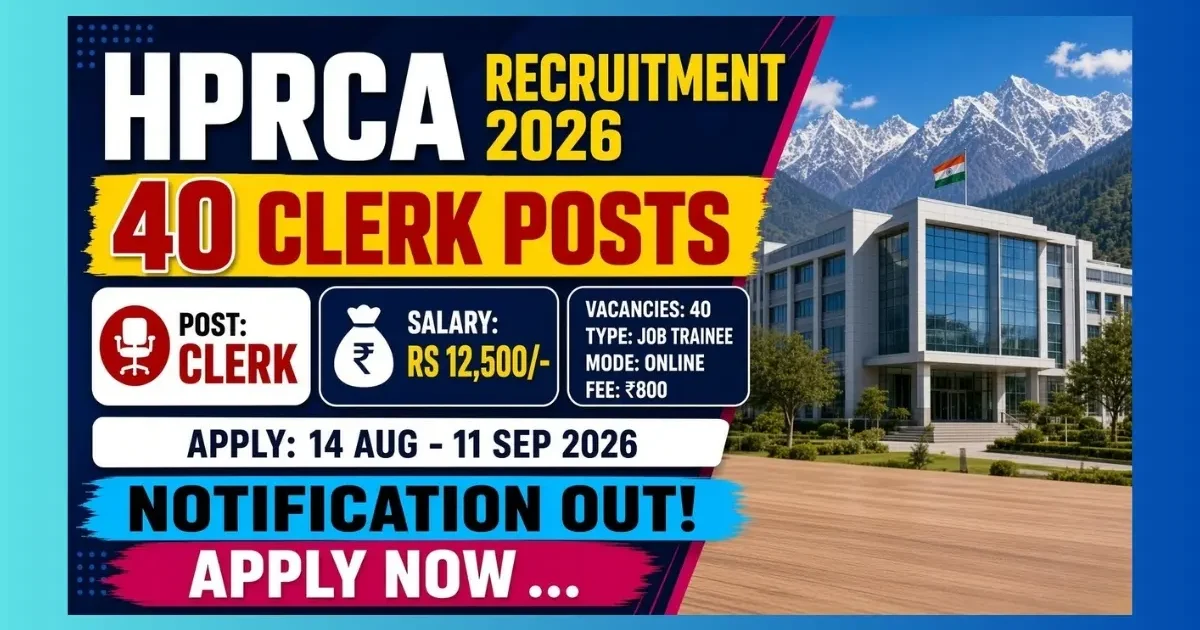 HPRCA Clerk Job Trainee Recruitment 2026 notification for 40 posts in Himachal Pradesh