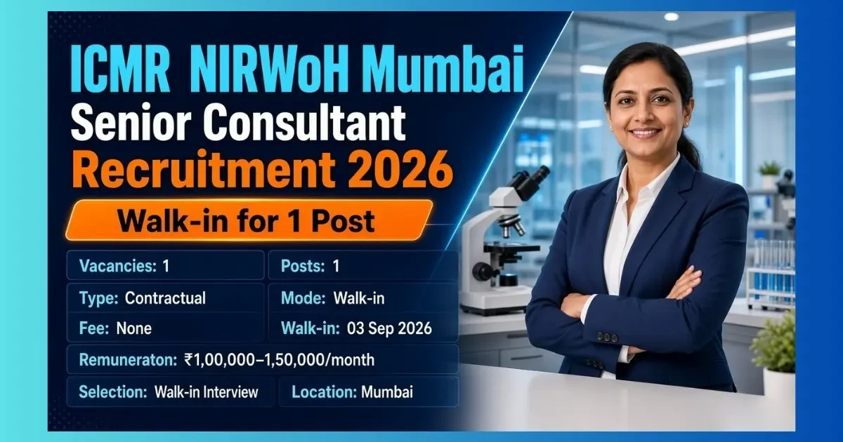 ICMR NIRWoH Mumbai Senior Consultant Recruitment 2026 walk-in for 1 post