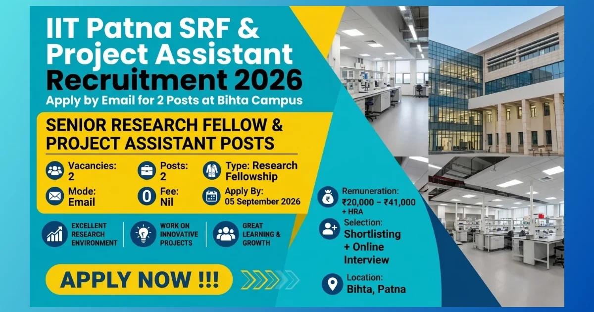 IIT Patna SRF and Project Assistant Recruitment 2026 for 2 posts under bridge safety project