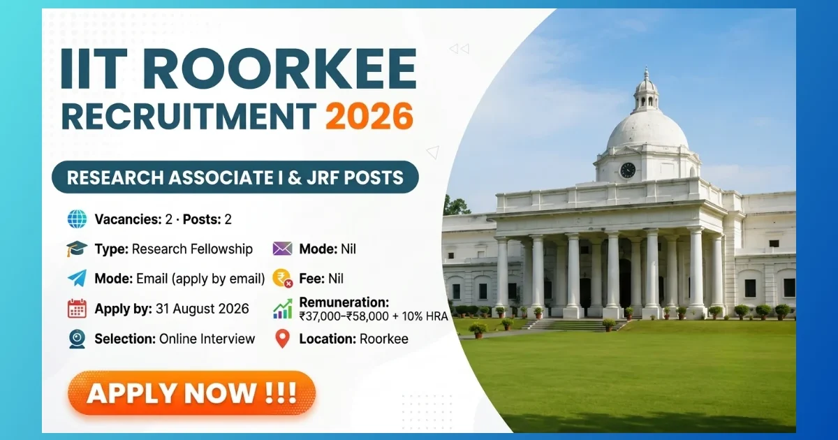 IIT Roorkee Research Associate I and JRF Recruitment 2026 for 2 project posts