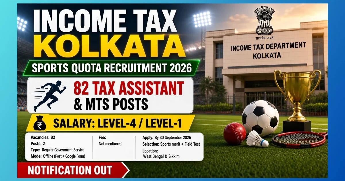 Income Tax Kolkata Sports Quota Recruitment 2026 notice for 82 TA and MTS posts