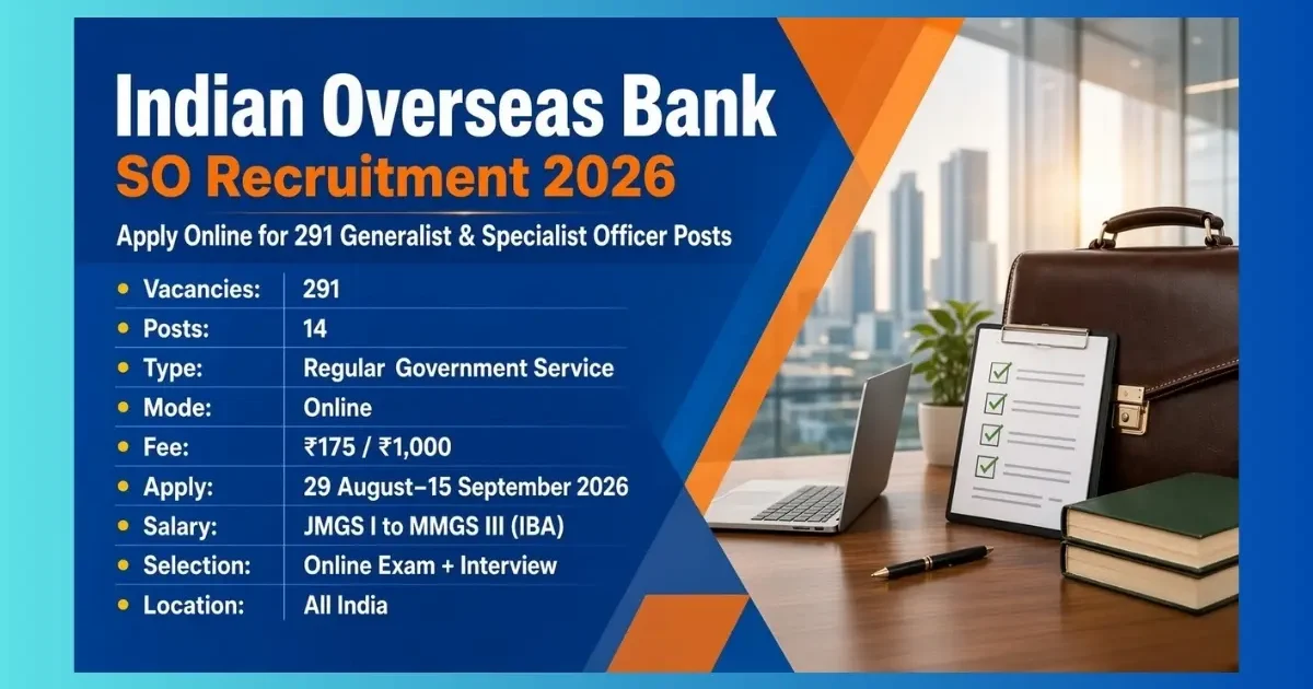 IOB SO Recruitment 2026 notification for 291 Generalist and Specialist Officer posts