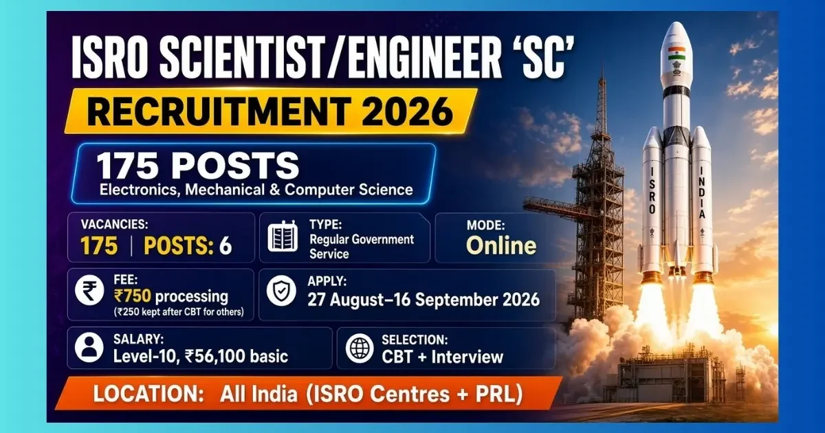 ISRO Scientist Engineer SC Recruitment 2026 notification for 175 posts