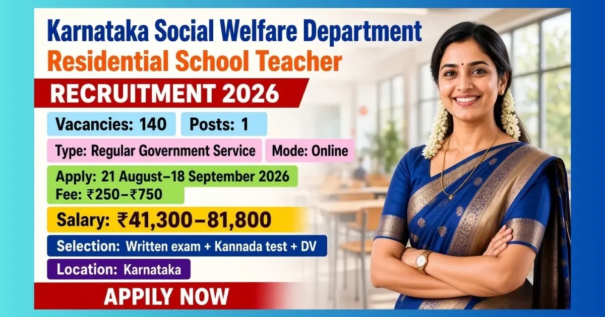 KEA Karnataka Social Welfare residential school teacher recruitment 2026 for 140 posts