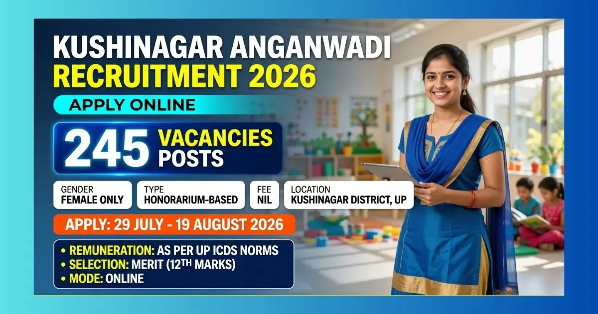 Kushinagar Anganwadi Worker Recruitment 2026 for 245 female posts in Uttar Pradesh