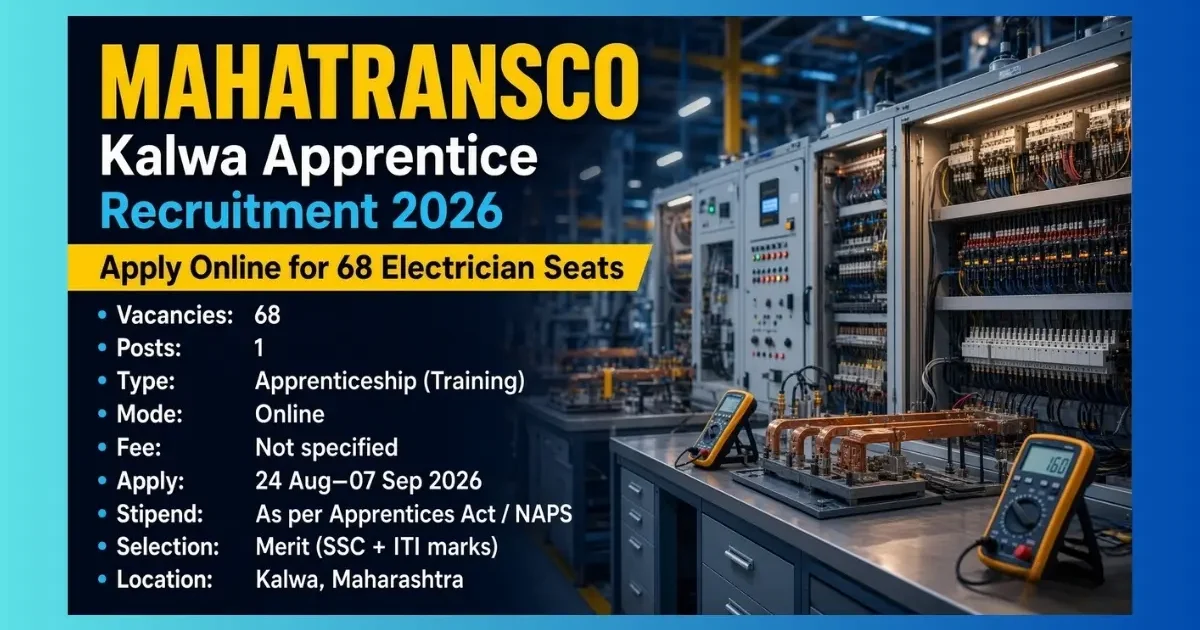 MAHATRANSCO Kalwa Electrician Apprentice Recruitment 2026 for 68 seats