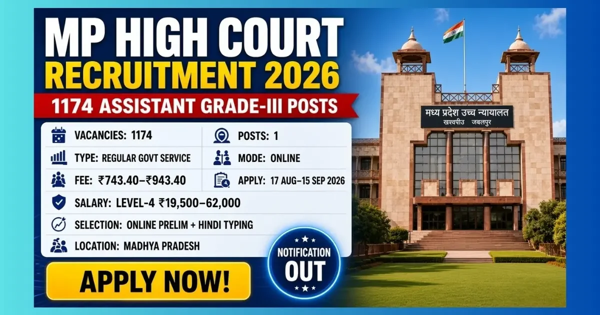 MP High Court Assistant Grade-III Recruitment 2026 for 1174 posts in Madhya Pradesh district courts