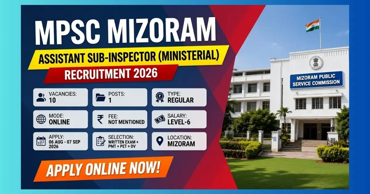 MPSC Mizoram ASI Ministerial Recruitment 2026 notification for 10 Group B posts
