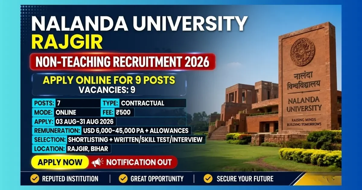 Nalanda University Rajgir Non-Teaching Recruitment 2026 for 9 contractual posts
